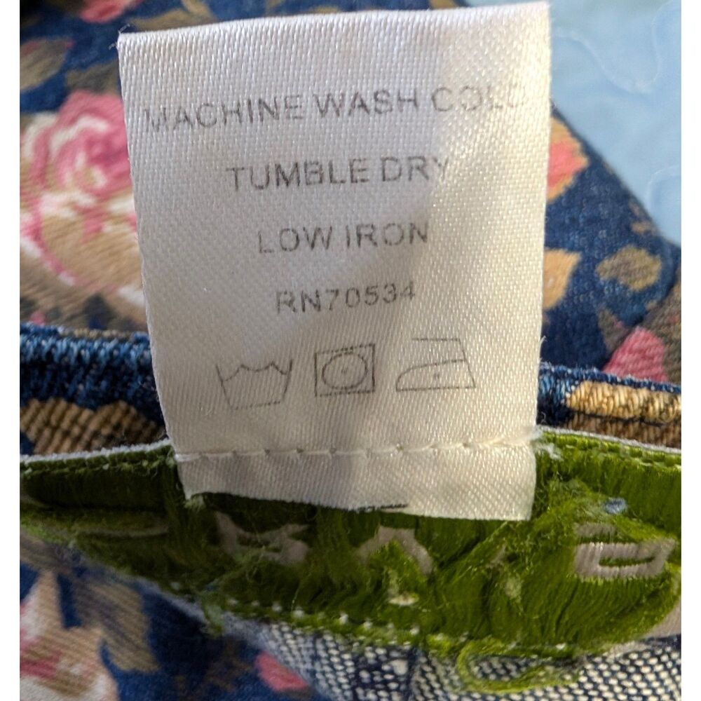 Vintage Orvis Floral Denim Midi Skirt Rose Print Button Front Cotton Cottagecore - Picture 8 of 9